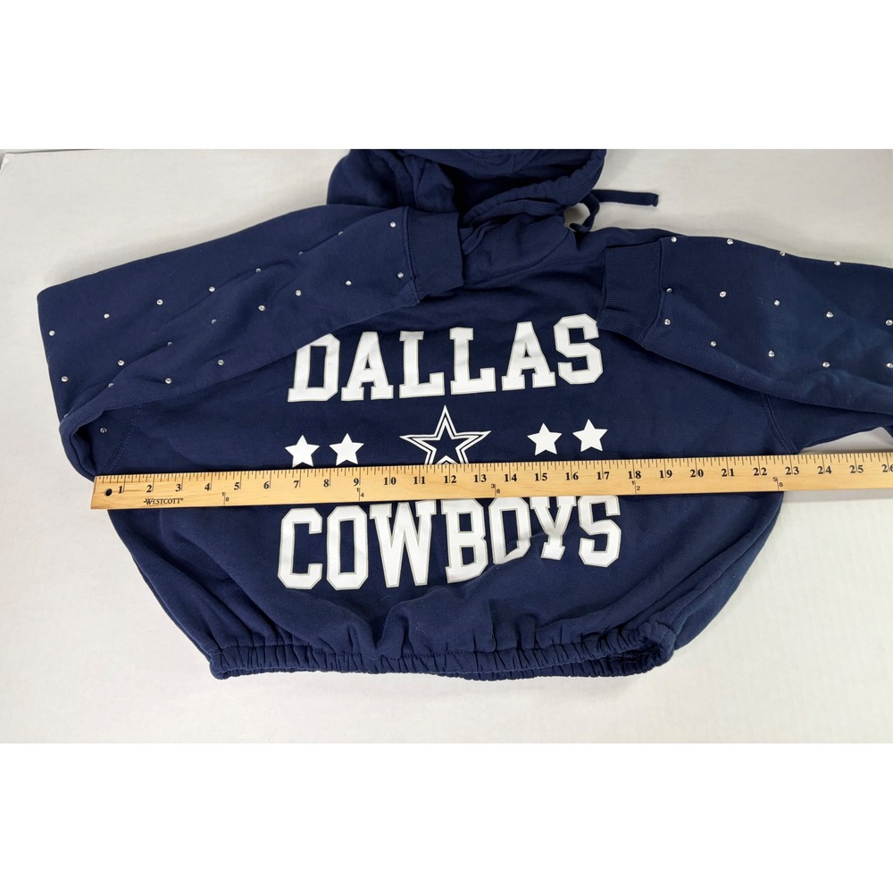 Dallas Cowboys Rhinestone Cropped Hoodie Women's XS Navy Blue NFL Pullover - Picture 6 of 13
